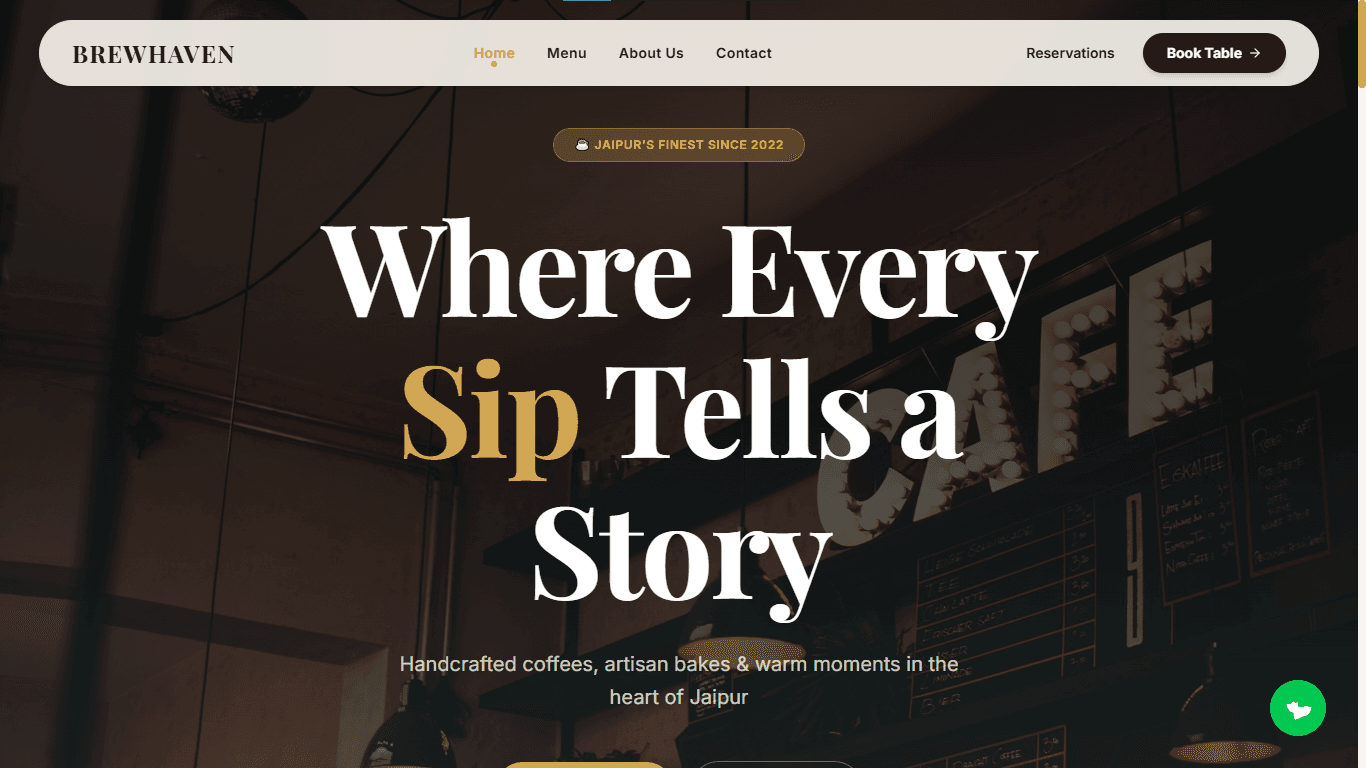 Cafe version 1 website design preview with cozy menu layout and ordering intent