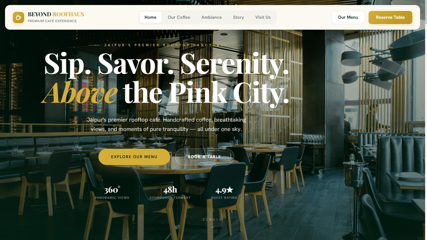 Cafe version 2 website design preview with warm menu storytelling and hospitality layout